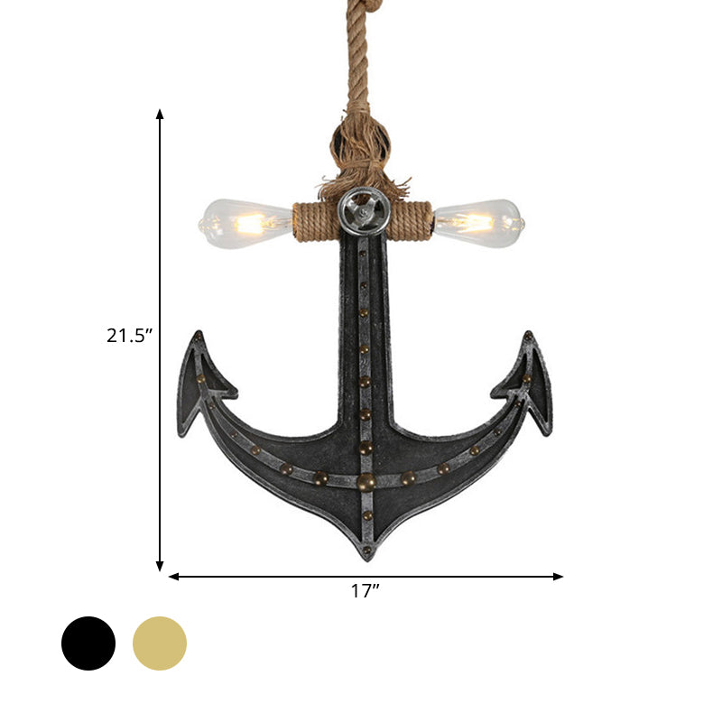 Nautical Anchor Hanging Pendant Metal 2 Bulbs Hanging Light in Gray for Bedroom Lighting Clearhalo 'Ceiling Lights' 'Chandeliers' Lighting' options 1400560