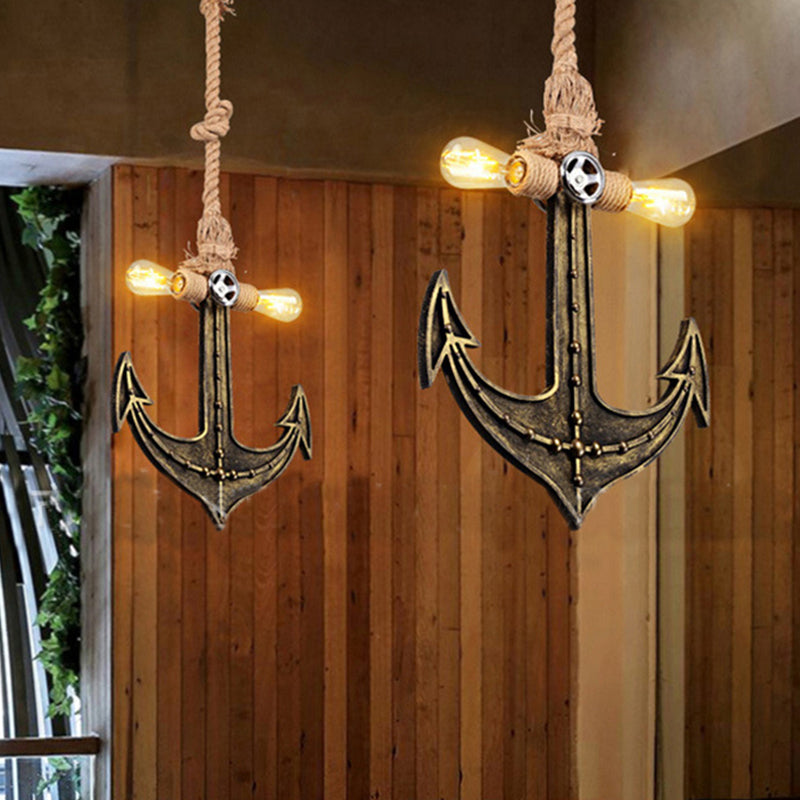 Nautical Anchor Hanging Pendant Metal 2 Bulbs Hanging Light in Gray for Bedroom Lighting Clearhalo 'Ceiling Lights' 'Chandeliers' Lighting' options 1400561