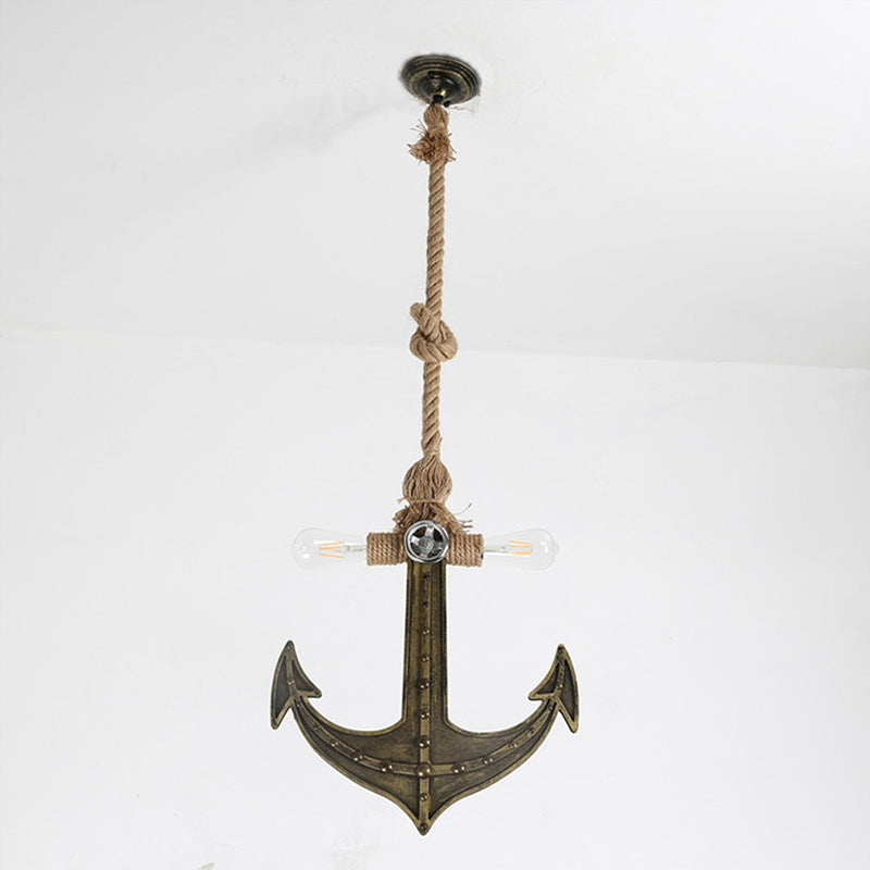 Nautical Anchor Hanging Pendant Metal 2 Bulbs Hanging Light in Gray for Bedroom Lighting Clearhalo 'Ceiling Lights' 'Chandeliers' Lighting' options 1400562