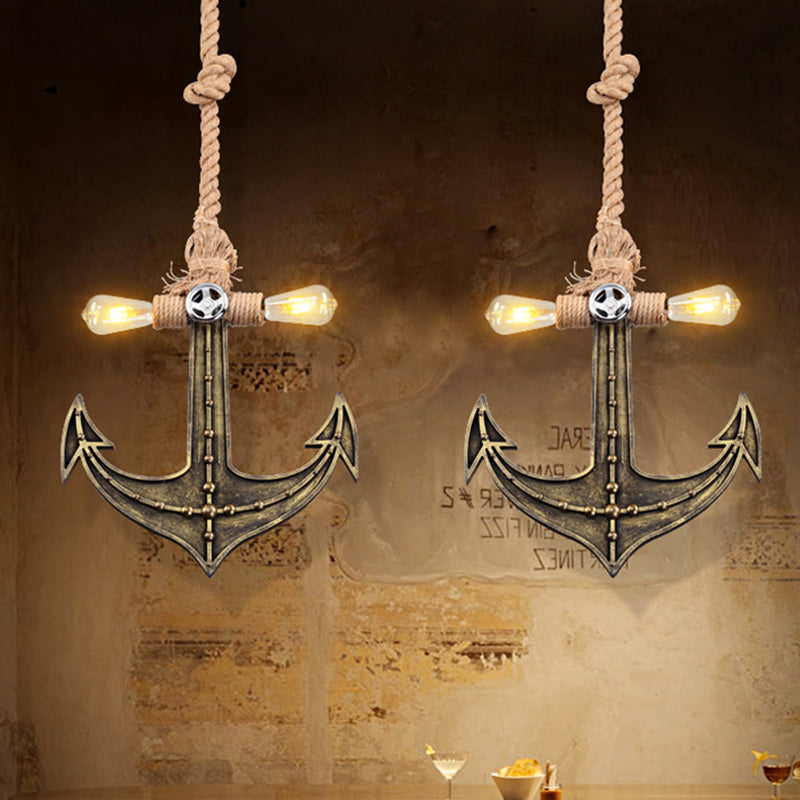 Nautical Anchor Hanging Pendant Metal 2 Bulbs Hanging Light in Gray for Bedroom Lighting Clearhalo 'Ceiling Lights' 'Chandeliers' Lighting' options 1400563