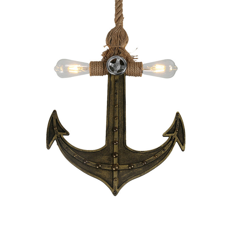 Nautical Anchor Hanging Pendant Metal 2 Bulbs Hanging Light in Gray for Bedroom Lighting Clearhalo 'Ceiling Lights' 'Chandeliers' Lighting' options 1400564