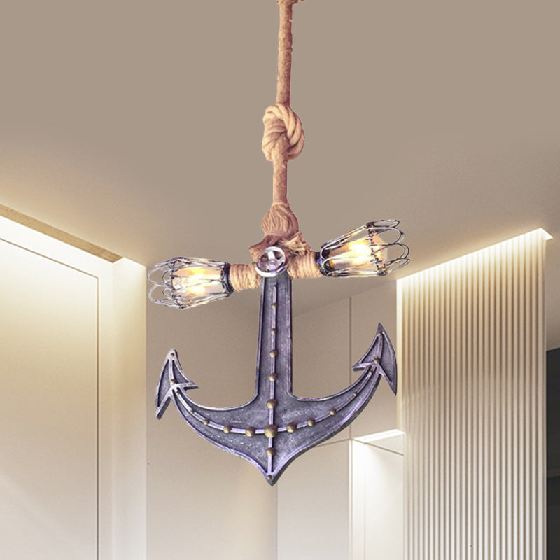 Nautical Anchor Hanging Pendant Metal 2 Bulbs Hanging Light in Gray for Bedroom Lighting Clearhalo 'Ceiling Lights' 'Chandeliers' Lighting' options 1400565