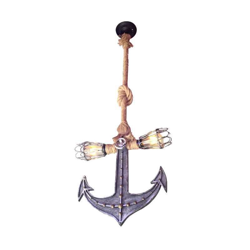 Nautical Anchor Hanging Pendant Metal 2 Bulbs Hanging Light in Gray for Bedroom Lighting Clearhalo 'Ceiling Lights' 'Chandeliers' Lighting' options 1400567