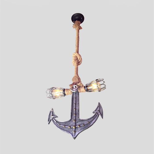 Nautical Anchor Hanging Pendant Metal 2 Bulbs Hanging Light in Gray for Bedroom Lighting Clearhalo 'Ceiling Lights' 'Chandeliers' Lighting' options 1400568