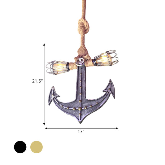Nautical Anchor Hanging Pendant Metal 2 Bulbs Hanging Light in Gray for Bedroom Lighting Clearhalo 'Ceiling Lights' 'Chandeliers' Lighting' options 1400569