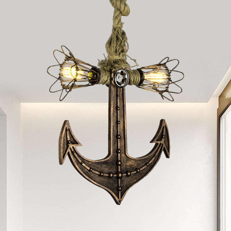 Nautical Anchor Hanging Pendant Metal 2 Bulbs Hanging Light in Gray for Bedroom Lighting Clearhalo 'Ceiling Lights' 'Chandeliers' Lighting' options 1400570