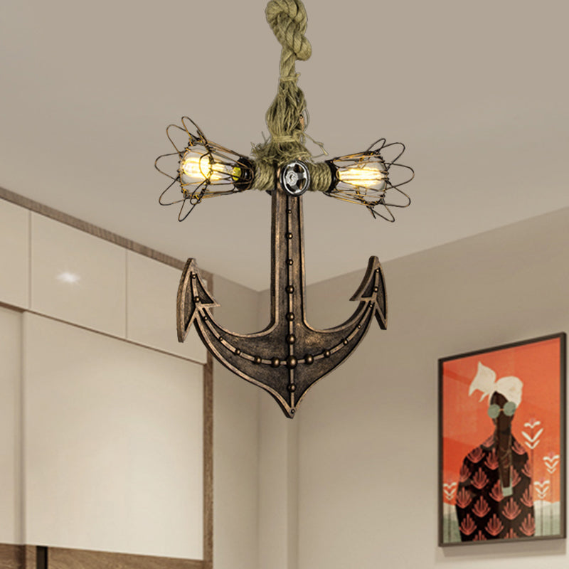 Nautical Anchor Hanging Pendant Metal 2 Bulbs Hanging Light in Gray for Bedroom Lighting Clearhalo 'Ceiling Lights' 'Chandeliers' Lighting' options 1400571