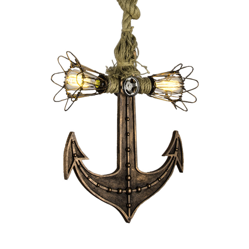 Nautical Anchor Hanging Pendant Metal 2 Bulbs Hanging Light in Gray for Bedroom Lighting Clearhalo 'Ceiling Lights' 'Chandeliers' Lighting' options 1400572