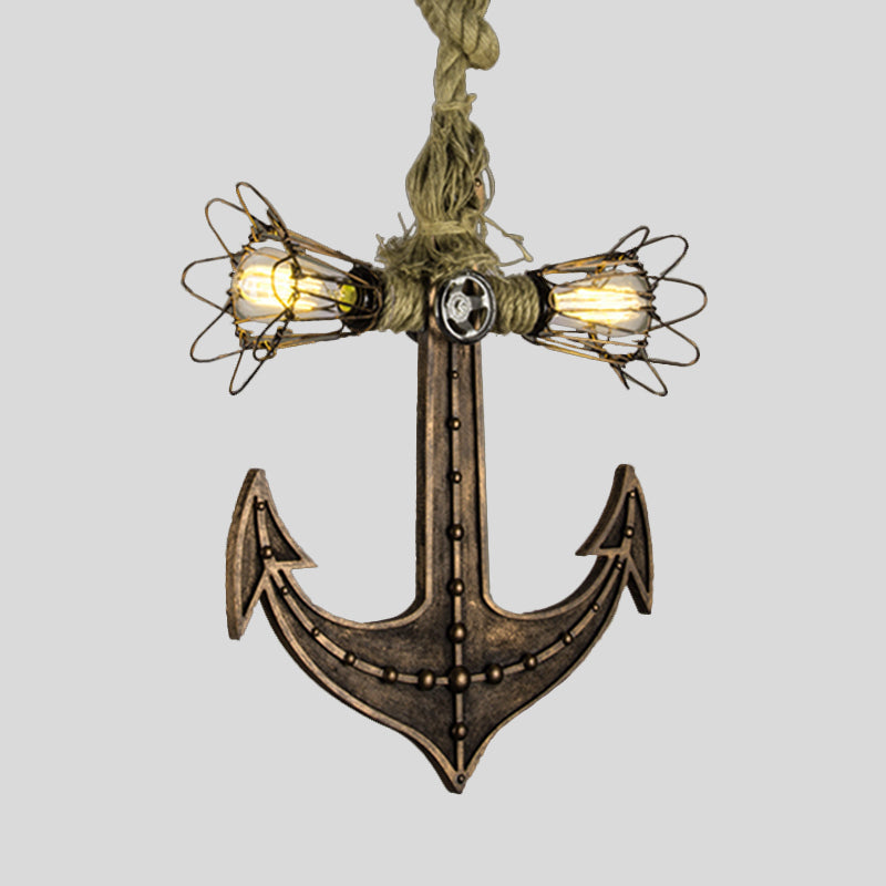 Nautical Anchor Hanging Pendant Metal 2 Bulbs Hanging Light in Gray for Bedroom Lighting Clearhalo 'Ceiling Lights' 'Chandeliers' Lighting' options 1400573