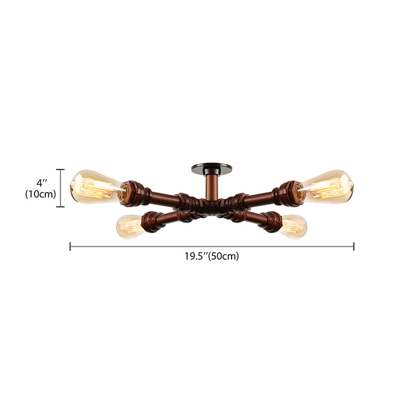 4 Lights Tubing Ceiling Light with Bare Bulb Industrial Style Oil Rubbed Bronze Iron Semi Flush Light Clearhalo 'Ceiling Lights' 'Close To Ceiling Lights' 'Close to ceiling' 'Semi-flushmount' Lighting' 140067