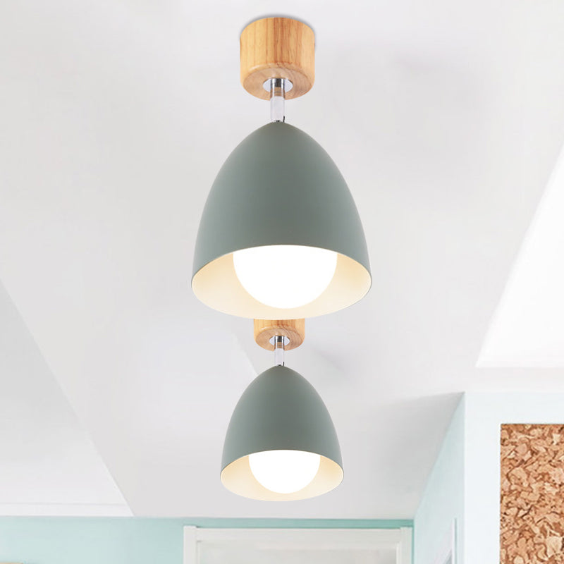 Nordic Style Dome Semi Flush Ceiling Light 1 Light Metal Rotatable Ceiling Lamp in Grey/White for Bedroom Green Clearhalo 'Ceiling Lights' 'Close To Ceiling Lights' 'Close to ceiling' 'Semi-flushmount' Lighting' 1400684