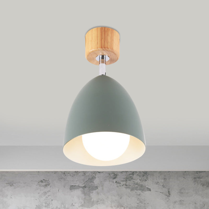 Nordic Style Dome Semi Flush Ceiling Light 1 Light Metal Rotatable Ceiling Lamp in Grey/White for Bedroom Clearhalo 'Ceiling Lights' 'Close To Ceiling Lights' 'Close to ceiling' 'Semi-flushmount' Lighting' 1400685