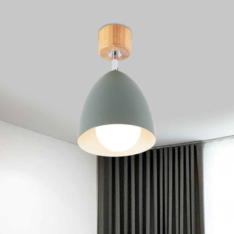 Nordic Style Dome Semi Flush Ceiling Light 1 Light Metal Rotatable Ceiling Lamp in Grey/White for Bedroom Clearhalo 'Ceiling Lights' 'Close To Ceiling Lights' 'Close to ceiling' 'Semi-flushmount' Lighting' 1400686