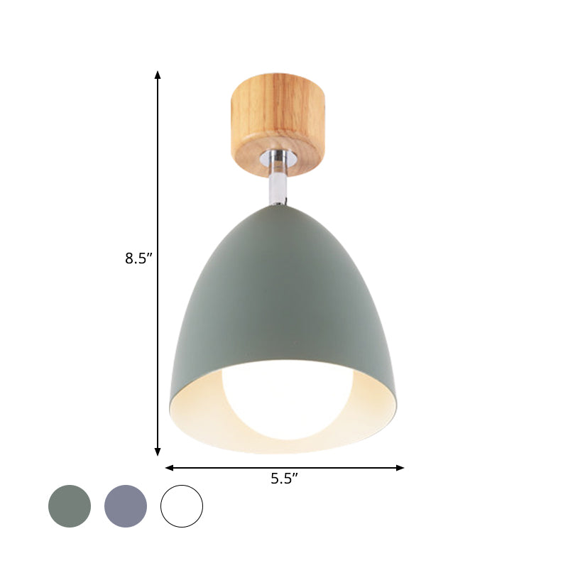 Nordic Style Dome Semi Flush Ceiling Light 1 Light Metal Rotatable Ceiling Lamp in Grey/White for Bedroom Clearhalo 'Ceiling Lights' 'Close To Ceiling Lights' 'Close to ceiling' 'Semi-flushmount' Lighting' 1400688