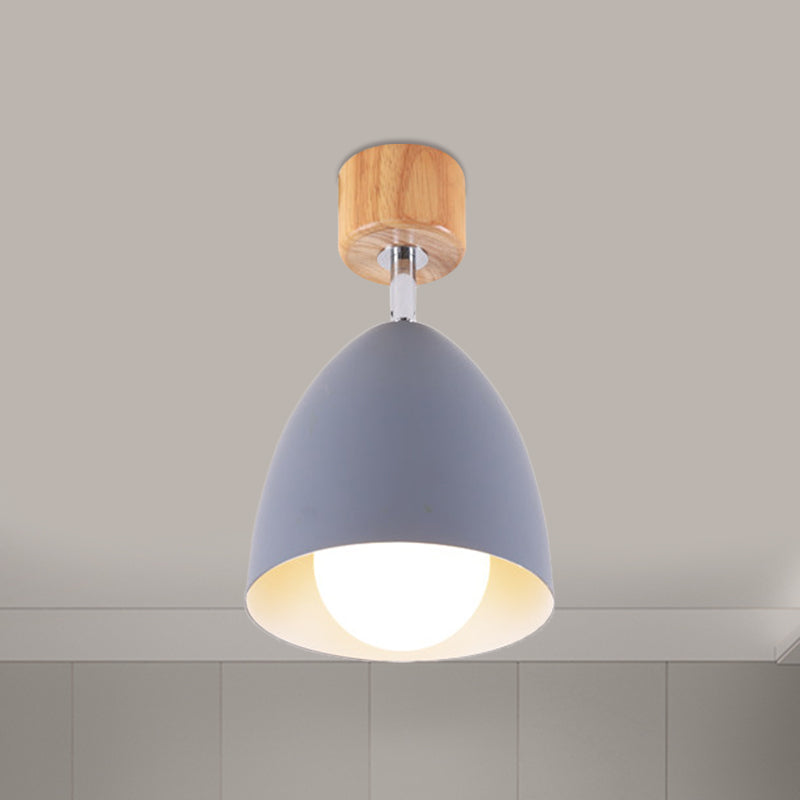 Nordic Style Dome Semi Flush Ceiling Light 1 Light Metal Rotatable Ceiling Lamp in Grey/White for Bedroom Grey Clearhalo 'Ceiling Lights' 'Close To Ceiling Lights' 'Close to ceiling' 'Semi-flushmount' Lighting' 1400689