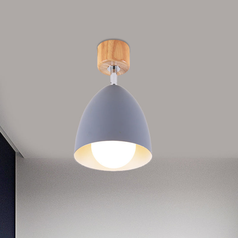 Nordic Style Dome Semi Flush Ceiling Light 1 Light Metal Rotatable Ceiling Lamp in Grey/White for Bedroom Clearhalo 'Ceiling Lights' 'Close To Ceiling Lights' 'Close to ceiling' 'Semi-flushmount' Lighting' 1400690