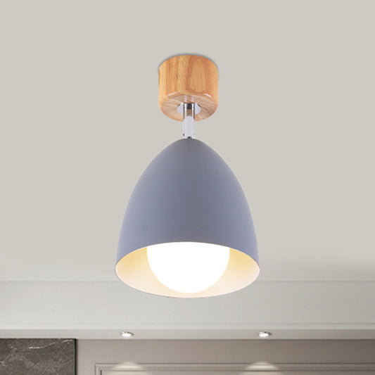 Nordic Style Dome Semi Flush Ceiling Light 1 Light Metal Rotatable Ceiling Lamp in Grey/White for Bedroom Clearhalo 'Ceiling Lights' 'Close To Ceiling Lights' 'Close to ceiling' 'Semi-flushmount' Lighting' 1400691