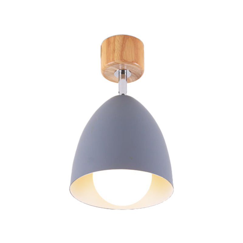 Nordic Style Dome Semi Flush Ceiling Light 1 Light Metal Rotatable Ceiling Lamp in Grey/White for Bedroom Clearhalo 'Ceiling Lights' 'Close To Ceiling Lights' 'Close to ceiling' 'Semi-flushmount' Lighting' 1400692