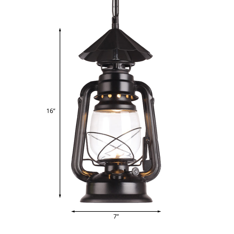 Black/Antique Bronze/Weathered Copper Single Light Pendant Lighting Industrial Clear Glass Kerosene Hanging Lamp for Indoor Clearhalo 'Art Deco Pendants' 'Black' 'Cast Iron' 'Ceiling Lights' 'Ceramic' 'Crystal' 'Industrial Pendants' 'Industrial' 'Metal' 'Middle Century Pendants' 'Pendant Lights' 'Pendants' 'Rustic Pendants' 'Tiffany' Lighting' 140073