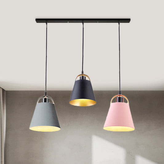 Gray/Blue Bucket Ceiling Light Contemporary Style Metallic 3 Bulbs Living Room Pendant Light Fixture Grey Clearhalo 'Ceiling Lights' 'Modern Pendants' 'Modern' 'Pendant Lights' 'Pendants' Lighting' 1400730