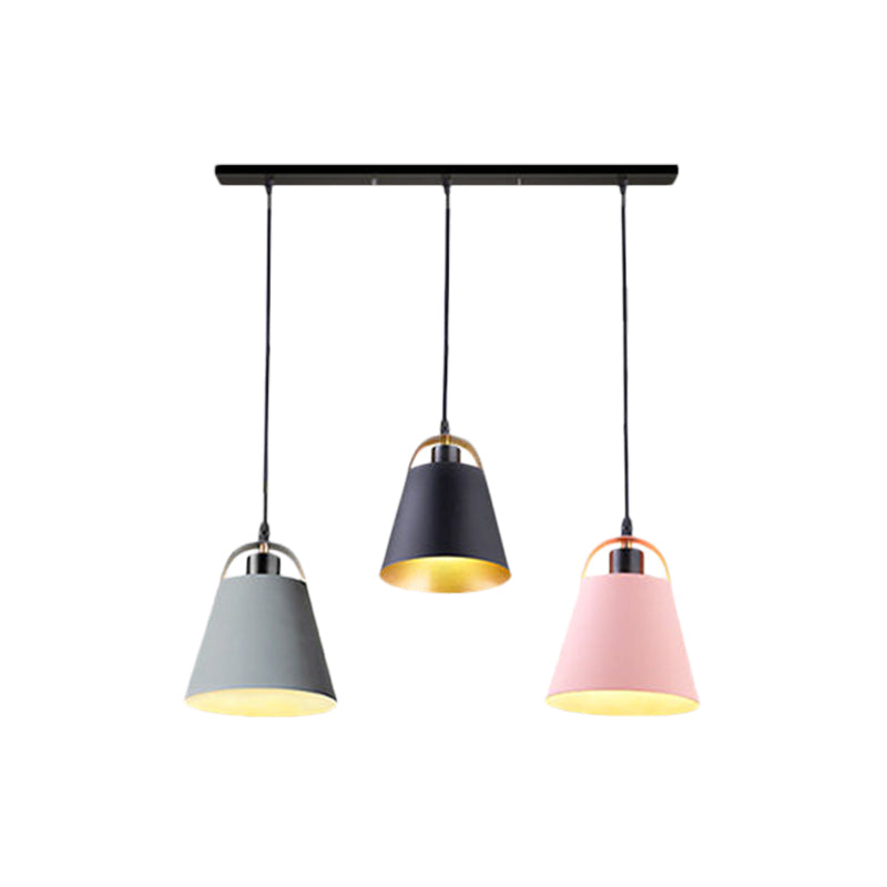 Gray/Blue Bucket Ceiling Light Contemporary Style Metallic 3 Bulbs Living Room Pendant Light Fixture Clearhalo 'Ceiling Lights' 'Modern Pendants' 'Modern' 'Pendant Lights' 'Pendants' Lighting' 1400732