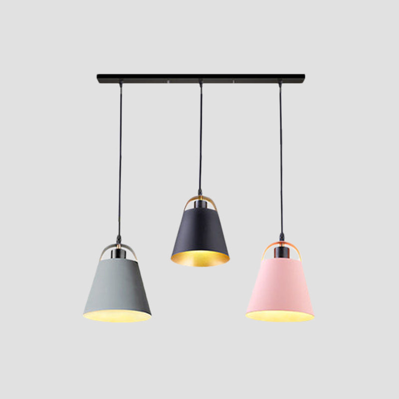 Gray/Blue Bucket Ceiling Light Contemporary Style Metallic 3 Bulbs Living Room Pendant Light Fixture Clearhalo 'Ceiling Lights' 'Modern Pendants' 'Modern' 'Pendant Lights' 'Pendants' Lighting' 1400733