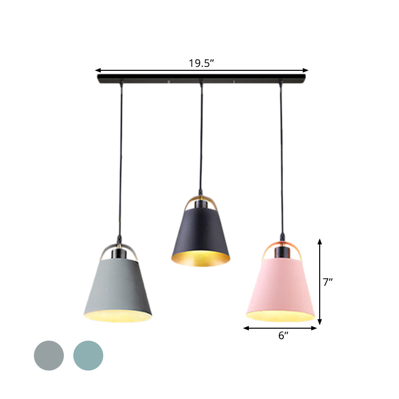 Gray/Blue Bucket Ceiling Light Contemporary Style Metallic 3 Bulbs Living Room Pendant Light Fixture Clearhalo 'Ceiling Lights' 'Modern Pendants' 'Modern' 'Pendant Lights' 'Pendants' Lighting' 1400734