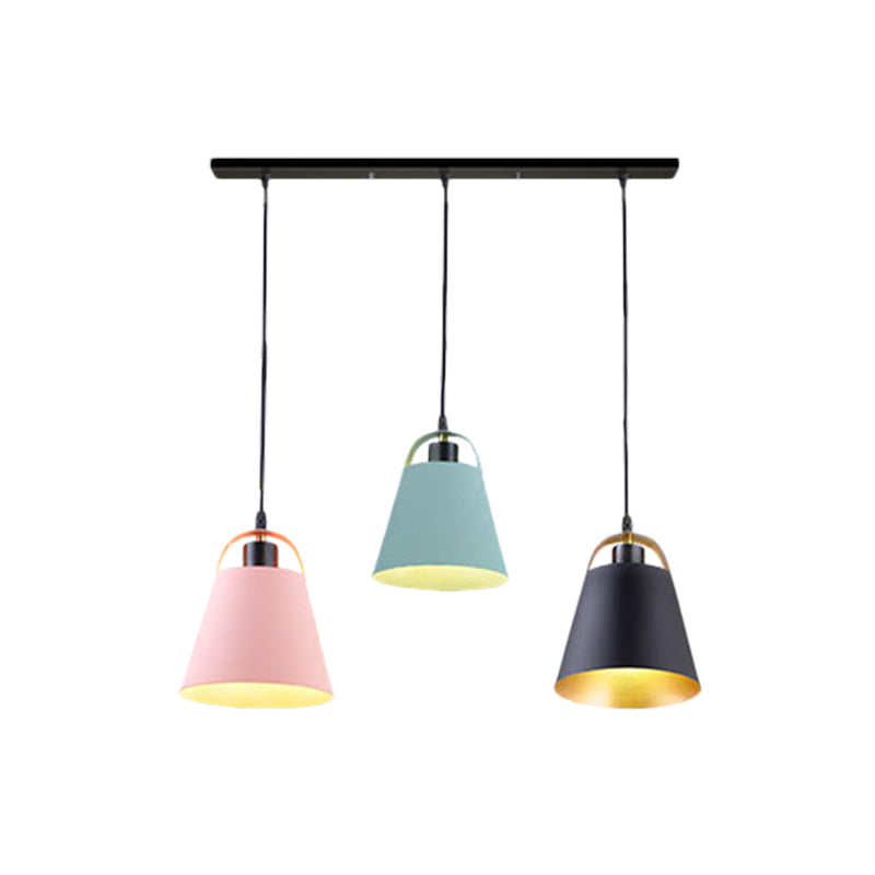 Gray/Blue Bucket Ceiling Light Contemporary Style Metallic 3 Bulbs Living Room Pendant Light Fixture Clearhalo 'Ceiling Lights' 'Modern Pendants' 'Modern' 'Pendant Lights' 'Pendants' Lighting' 1400737