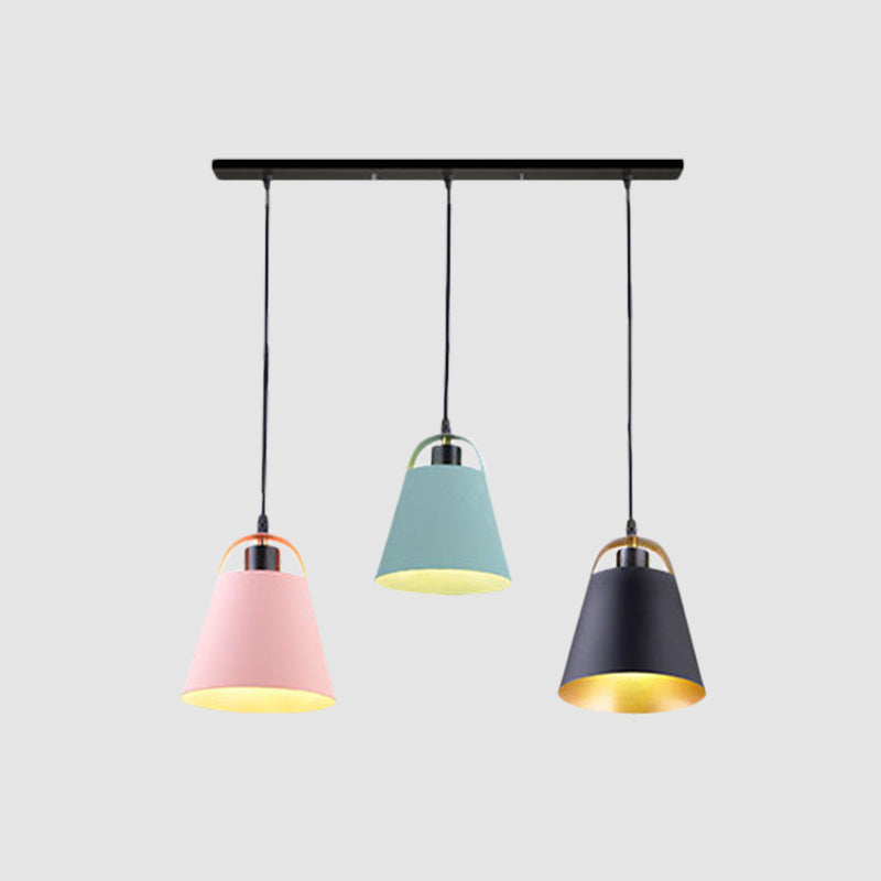 Gray/Blue Bucket Ceiling Light Contemporary Style Metallic 3 Bulbs Living Room Pendant Light Fixture Clearhalo 'Ceiling Lights' 'Modern Pendants' 'Modern' 'Pendant Lights' 'Pendants' Lighting' 1400738