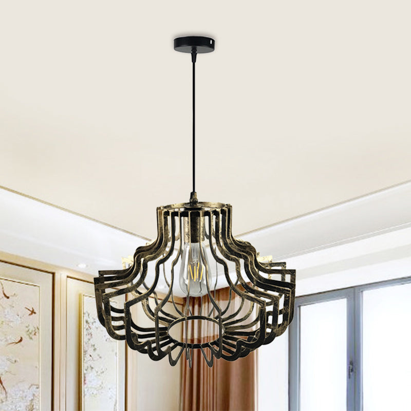 1 Light Geometric Suspension Light Adjustable Vintage Style Brass/Rust Iron Hanging Ceiling Light Clearhalo 'Art Deco Pendants' 'Cast Iron' 'Ceiling Lights' 'Ceramic' 'Crystal' 'Industrial Pendants' 'Industrial' 'Metal' 'Middle Century Pendants' 'Pendant Lights' 'Pendants' 'Tiffany' Lighting' 1400770