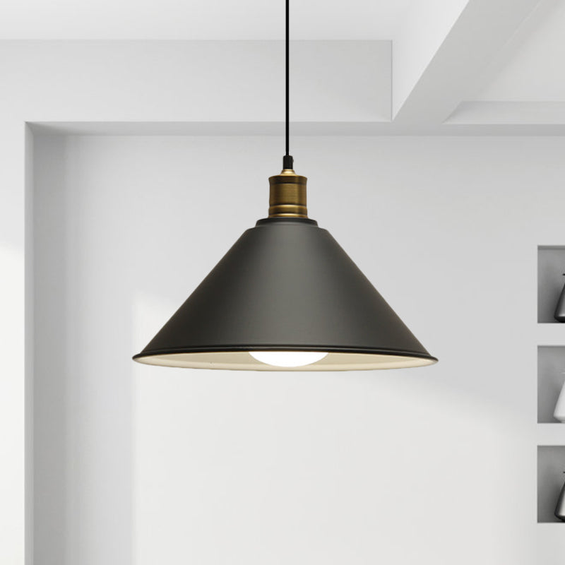 Conical Metal Ceiling Pendant Light Modernist 1 Head Dining Room Ceiling Fixture in Orange and Yellow/Yellow, 12"/14" Width Black Clearhalo 'Ceiling Lights' 'Modern Pendants' 'Modern' 'Pendant Lights' 'Pendants' Lighting' 1400898