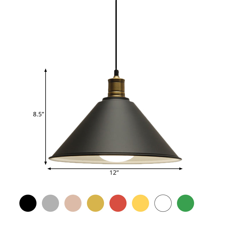 Conical Metal Ceiling Pendant Light Modernist 1 Head Dining Room Ceiling Fixture in Orange and Yellow/Yellow, 12"/14" Width Clearhalo 'Ceiling Lights' 'Modern Pendants' 'Modern' 'Pendant Lights' 'Pendants' Lighting' 1400902