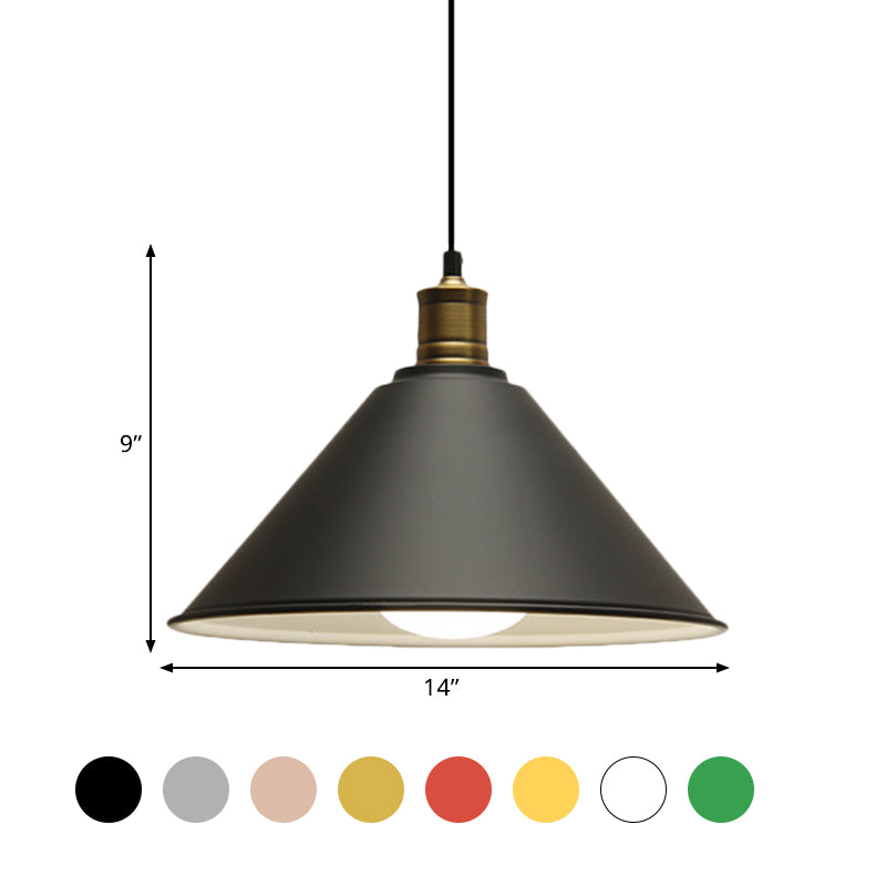 Conical Metal Ceiling Pendant Light Modernist 1 Head Dining Room Ceiling Fixture in Orange and Yellow/Yellow, 12"/14" Width Clearhalo 'Ceiling Lights' 'Modern Pendants' 'Modern' 'Pendant Lights' 'Pendants' Lighting' 1400903