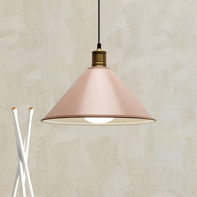 Conical Metal Ceiling Pendant Light Modernist 1 Head Dining Room Ceiling Fixture in Orange and Yellow/Yellow, 12"/14" Width Pink Clearhalo 'Ceiling Lights' 'Modern Pendants' 'Modern' 'Pendant Lights' 'Pendants' Lighting' 1400909