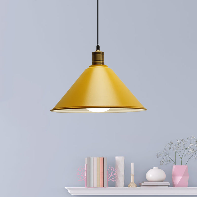 Conical Metal Ceiling Pendant Light Modernist 1 Head Dining Room Ceiling Fixture in Orange and Yellow/Yellow, 12"/14" Width Clearhalo 'Ceiling Lights' 'Modern Pendants' 'Modern' 'Pendant Lights' 'Pendants' Lighting' 1400914