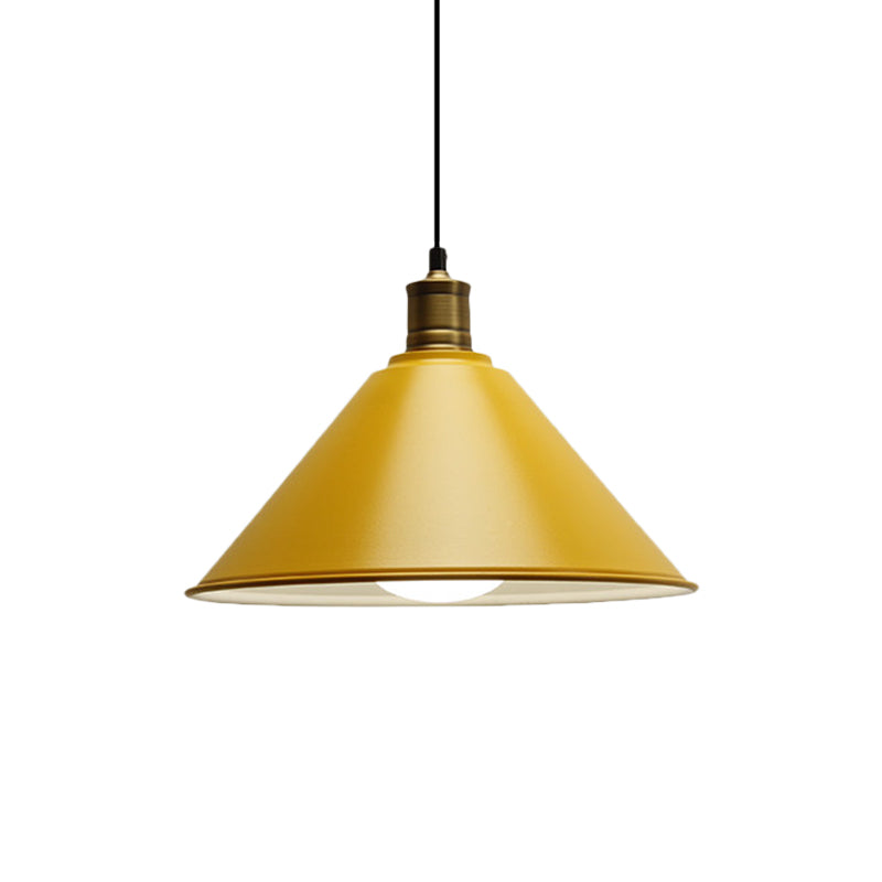 Conical Metal Ceiling Pendant Light Modernist 1 Head Dining Room Ceiling Fixture in Orange and Yellow/Yellow, 12"/14" Width Clearhalo 'Ceiling Lights' 'Modern Pendants' 'Modern' 'Pendant Lights' 'Pendants' Lighting' 1400915