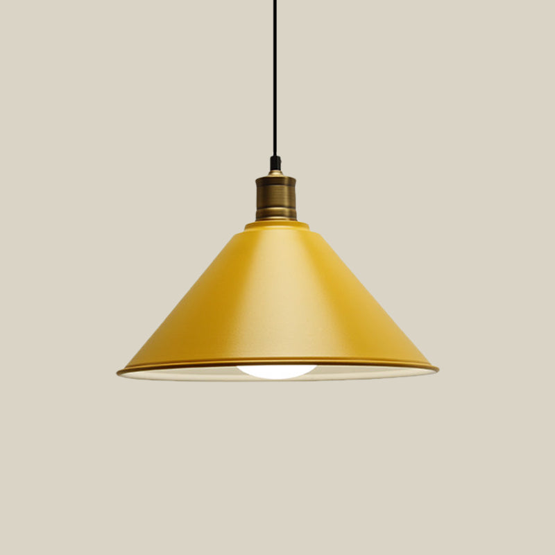 Conical Metal Ceiling Pendant Light Modernist 1 Head Dining Room Ceiling Fixture in Orange and Yellow/Yellow, 12"/14" Width Clearhalo 'Ceiling Lights' 'Modern Pendants' 'Modern' 'Pendant Lights' 'Pendants' Lighting' 1400916