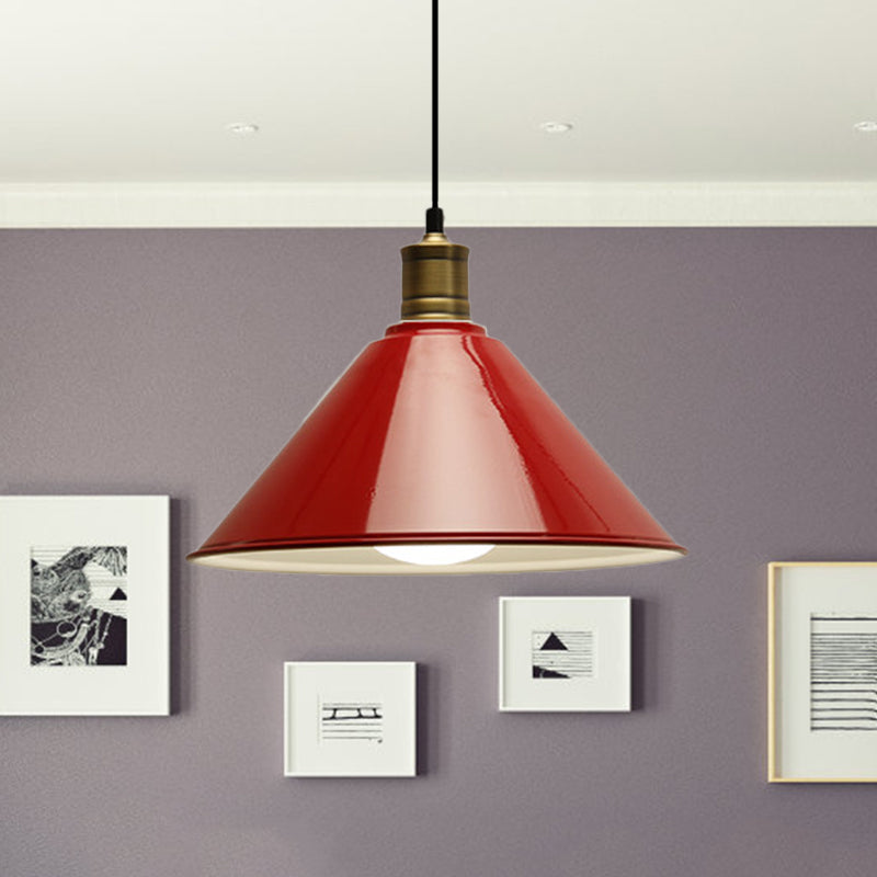 Conical Metal Ceiling Pendant Light Modernist 1 Head Dining Room Ceiling Fixture in Orange and Yellow/Yellow, 12"/14" Width Red Clearhalo 'Ceiling Lights' 'Modern Pendants' 'Modern' 'Pendant Lights' 'Pendants' Lighting' 1400917