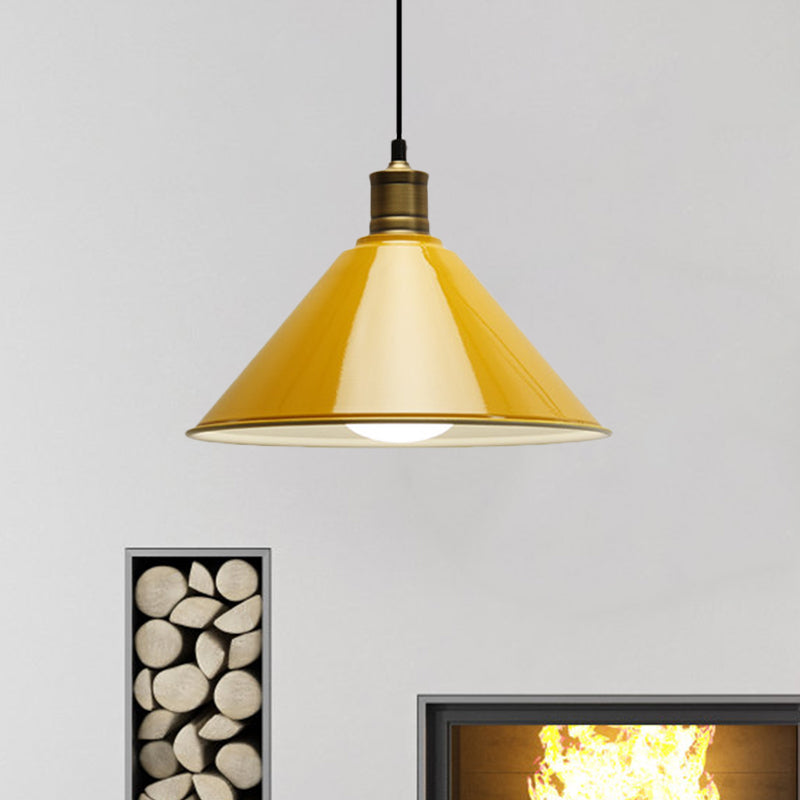 Conical Metal Ceiling Pendant Light Modernist 1 Head Dining Room Ceiling Fixture in Orange and Yellow/Yellow, 12"/14" Width Orange-Yellow Clearhalo 'Ceiling Lights' 'Modern Pendants' 'Modern' 'Pendant Lights' 'Pendants' Lighting' 1400921