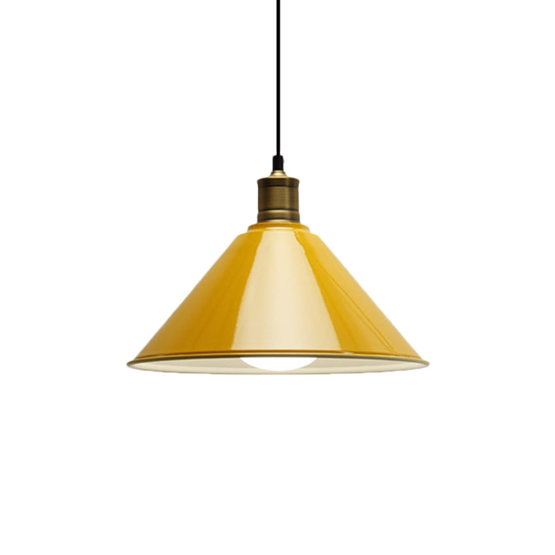 Conical Metal Ceiling Pendant Light Modernist 1 Head Dining Room Ceiling Fixture in Orange and Yellow/Yellow, 12"/14" Width Clearhalo 'Ceiling Lights' 'Modern Pendants' 'Modern' 'Pendant Lights' 'Pendants' Lighting' 1400923