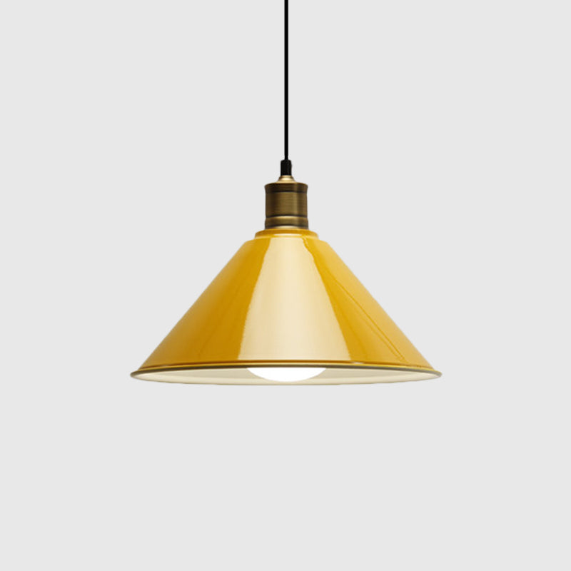 Conical Metal Ceiling Pendant Light Modernist 1 Head Dining Room Ceiling Fixture in Orange and Yellow/Yellow, 12"/14" Width Clearhalo 'Ceiling Lights' 'Modern Pendants' 'Modern' 'Pendant Lights' 'Pendants' Lighting' 1400924