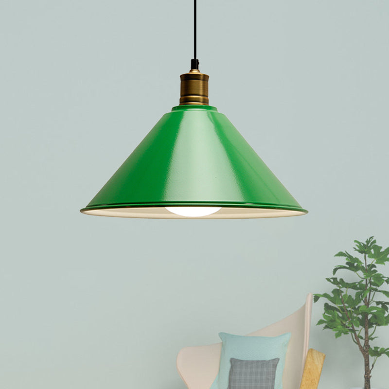 Conical Metal Ceiling Pendant Light Modernist 1 Head Dining Room Ceiling Fixture in Orange and Yellow/Yellow, 12"/14" Width Green Clearhalo 'Ceiling Lights' 'Modern Pendants' 'Modern' 'Pendant Lights' 'Pendants' Lighting' 1400929