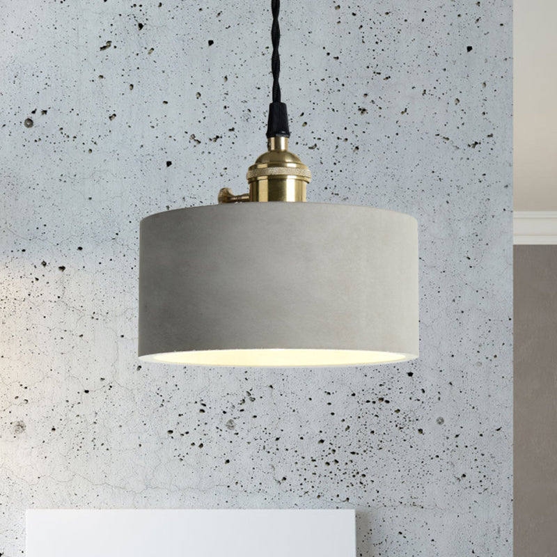 1 Light Cone/Round Pendant Lighting Industrial Gray Cement and Metal Hanging Light Fixture over Table Grey Drum Clearhalo 'Ceiling Lights' 'Modern Pendants' 'Modern' 'Pendant Lights' 'Pendants' Lighting' 1400943