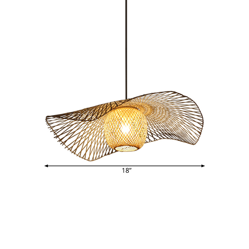 18"/21.5"/25.5" Wide Rustic 1-Light Ceiling Drop Light with Woven Rattan Brown Dome Pendant Lamp for Cafe Restaurant Clearhalo 'Ceiling Lights' 'Pendant Lights' 'Pendants' Lighting' 140095