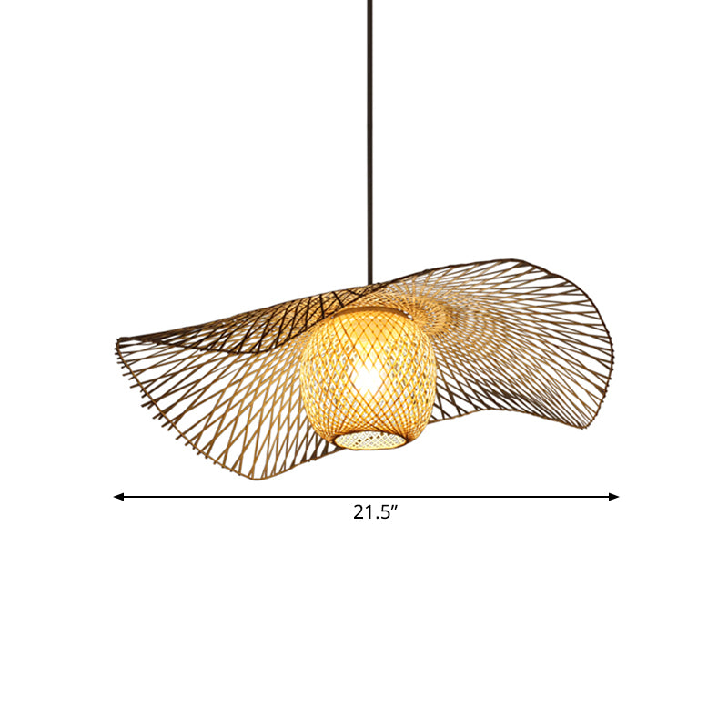 18"/21.5"/25.5" Wide Rustic 1-Light Ceiling Drop Light with Woven Rattan Brown Dome Pendant Lamp for Cafe Restaurant Clearhalo 'Ceiling Lights' 'Pendant Lights' 'Pendants' Lighting' 140096