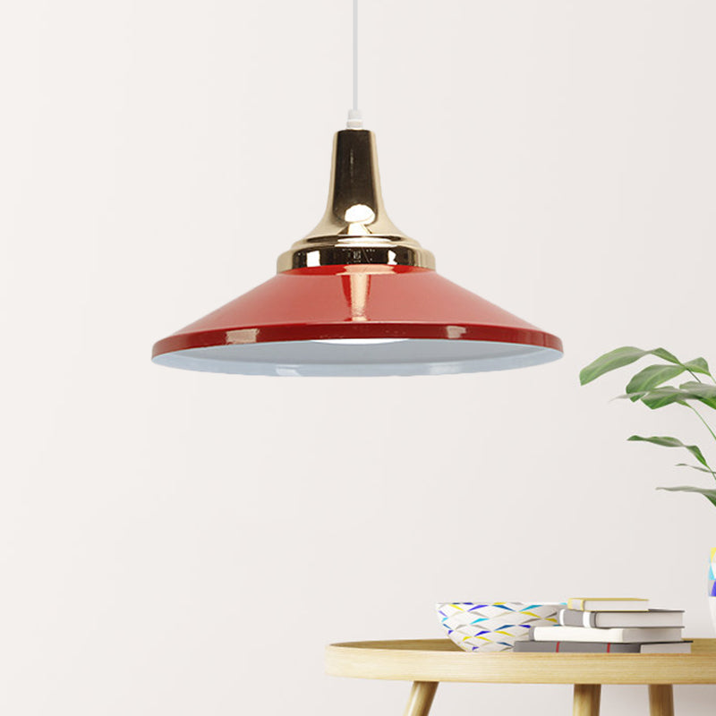 Blue/Green 1 Head Pendant Light Fixture Retro Style Metallic Cone Shade Hanging Lamp for Bedside Red Clearhalo 'Ceiling Lights' 'Modern Pendants' 'Modern' 'Pendant Lights' 'Pendants' Lighting' 1400992