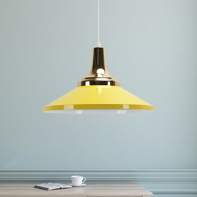 Blue/Green 1 Head Pendant Light Fixture Retro Style Metallic Cone Shade Hanging Lamp for Bedside Yellow Clearhalo 'Ceiling Lights' 'Modern Pendants' 'Modern' 'Pendant Lights' 'Pendants' Lighting' 1400996