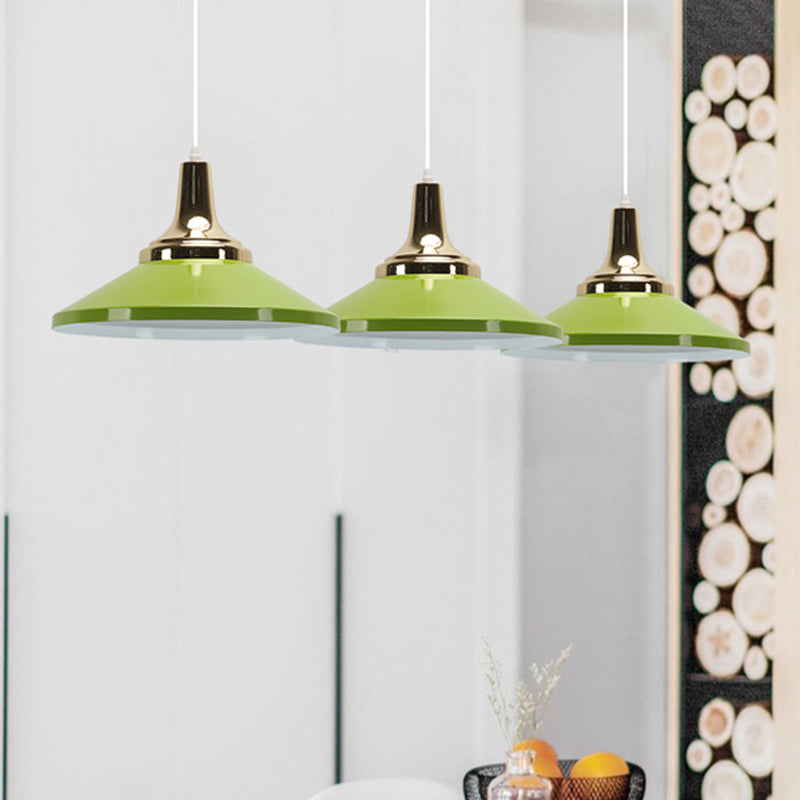 Blue/Green 1 Head Pendant Light Fixture Retro Style Metallic Cone Shade Hanging Lamp for Bedside Green Clearhalo 'Ceiling Lights' 'Modern Pendants' 'Modern' 'Pendant Lights' 'Pendants' Lighting' 1401000