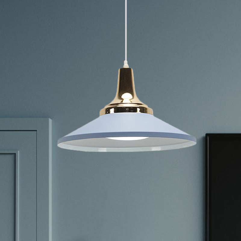 Blue/Green 1 Head Pendant Light Fixture Retro Style Metallic Cone Shade Hanging Lamp for Bedside Clearhalo 'Ceiling Lights' 'Modern Pendants' 'Modern' 'Pendant Lights' 'Pendants' Lighting' 1401004