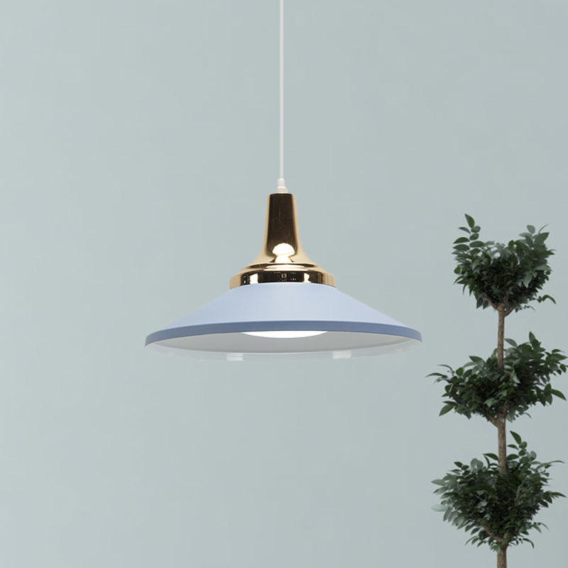 Blue/Green 1 Head Pendant Light Fixture Retro Style Metallic Cone Shade Hanging Lamp for Bedside Blue Clearhalo 'Ceiling Lights' 'Modern Pendants' 'Modern' 'Pendant Lights' 'Pendants' Lighting' 1401005